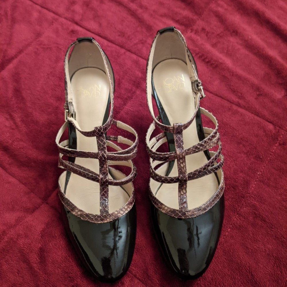 Joan & David Heel Black Patent/Brown Strap ShoeNWT